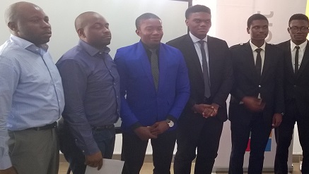 (L-r): Olufemi George, Solution Sales Specialist Microsoft Nigeria, Opeyemi Olaniran, Premier Field Engineer Manager Microsoft Nigeria, Raymond Obinaju, Adeyemo Kayode, Ahwin Akporode and Sobola David-all of Team LifeWatch, National Winners of Microsoft Imagine Cup at the National Finals organized by Microsoft Nigeria in Lagos.